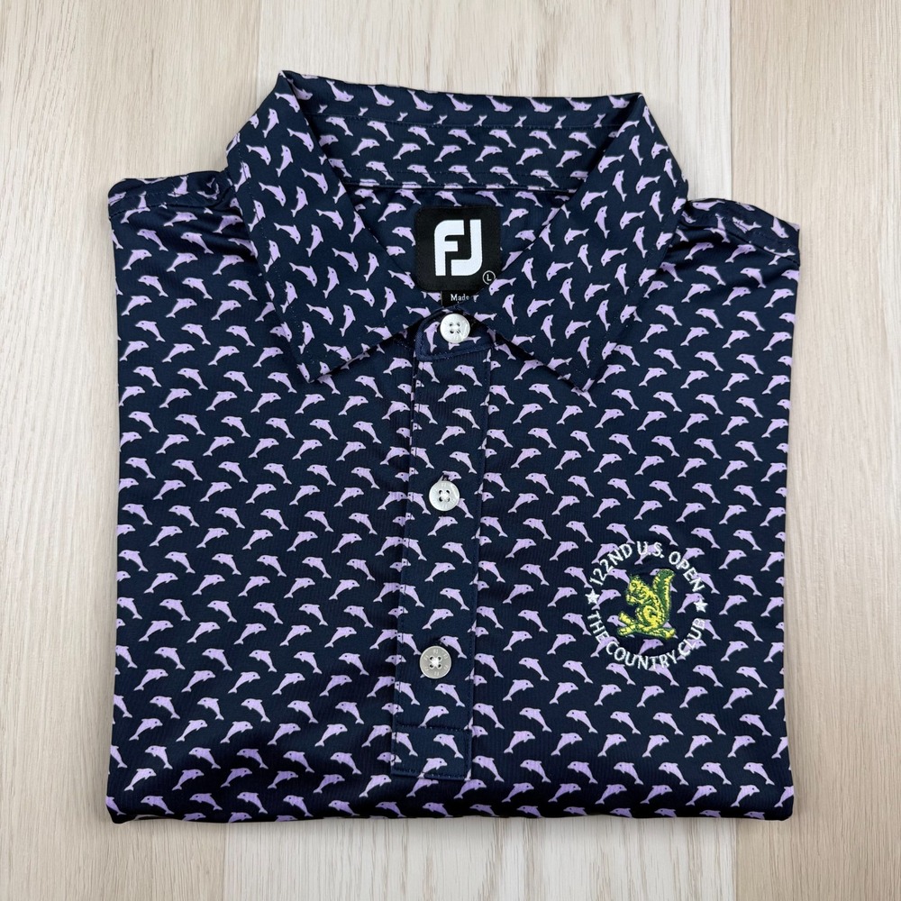 Footjoy Mens Purple Dolphin Print The Country Club Brookline Golf Polo Shirt L